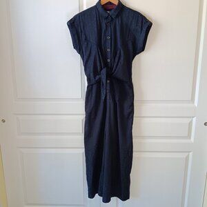 Ett Twa Anthropologie Women's Navy Blue Floral James Tie-Waist Jumpsuit Size 0